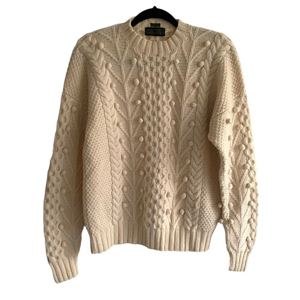 Vintage Cream Wool Sweater Hand Knit Large